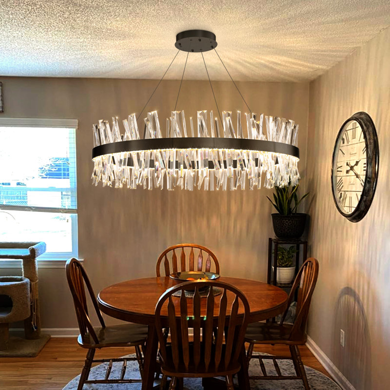 Lustre en cristal Glam, Noir mat, H 78 po x l 32 po x P 32 po
