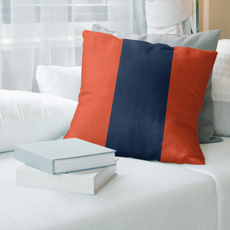 Leather/Suede Reversible Throw Pillow, 26" x 26", Orange/Navy/Orange