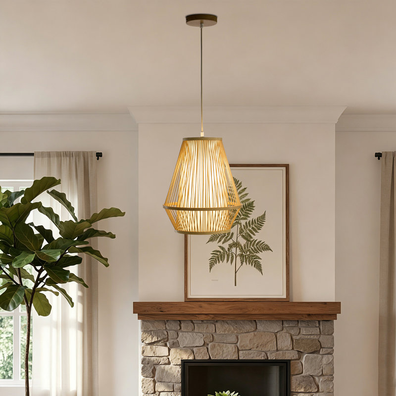 Luminaire suspendu conique en bambou tressé à la main, Naturel