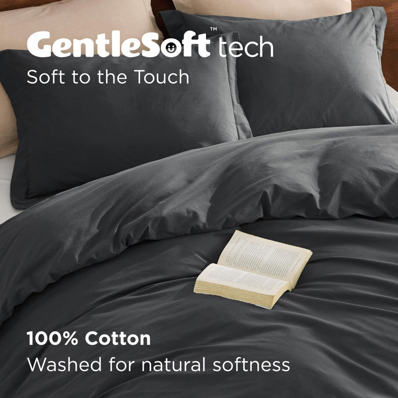 Bedsure 100% Washed Cotton Duvet Cover Set, charcoal gray, Super King Duvet Cover + 2 Shams(20"*36")