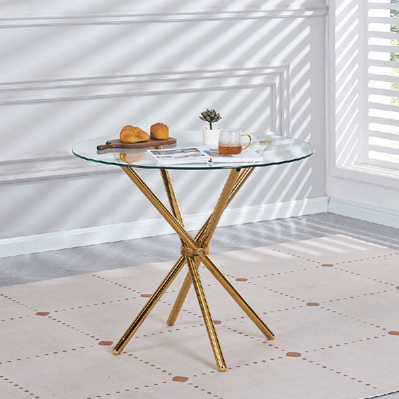 Suchi Round Dining Table with Iron Base, Gold