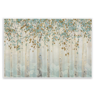 «Abstract Forest Leaves Trees Blue Tan Soft» par James Wiens, reproduction d'art graphique