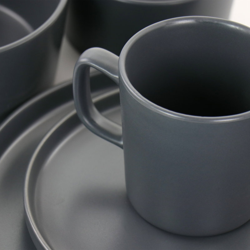 Ebern Designs Luxmatte 16 Piece Dinnerware Set, Dark Gray