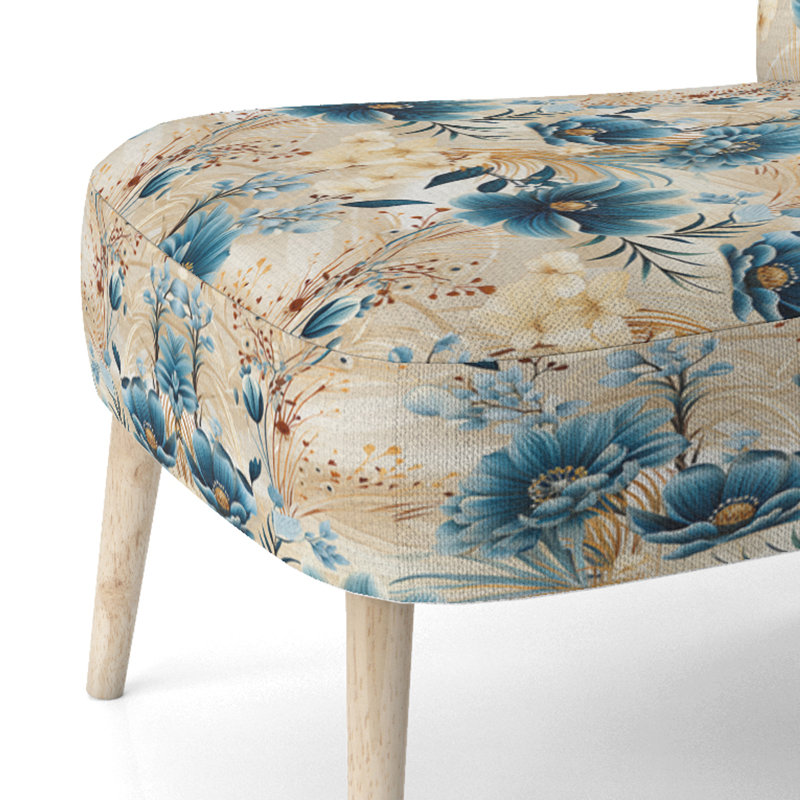 Beige et bleu Escape Flowers - Chaise d'appoint rembourrée Farmhouse, chaise d'appoint bleue