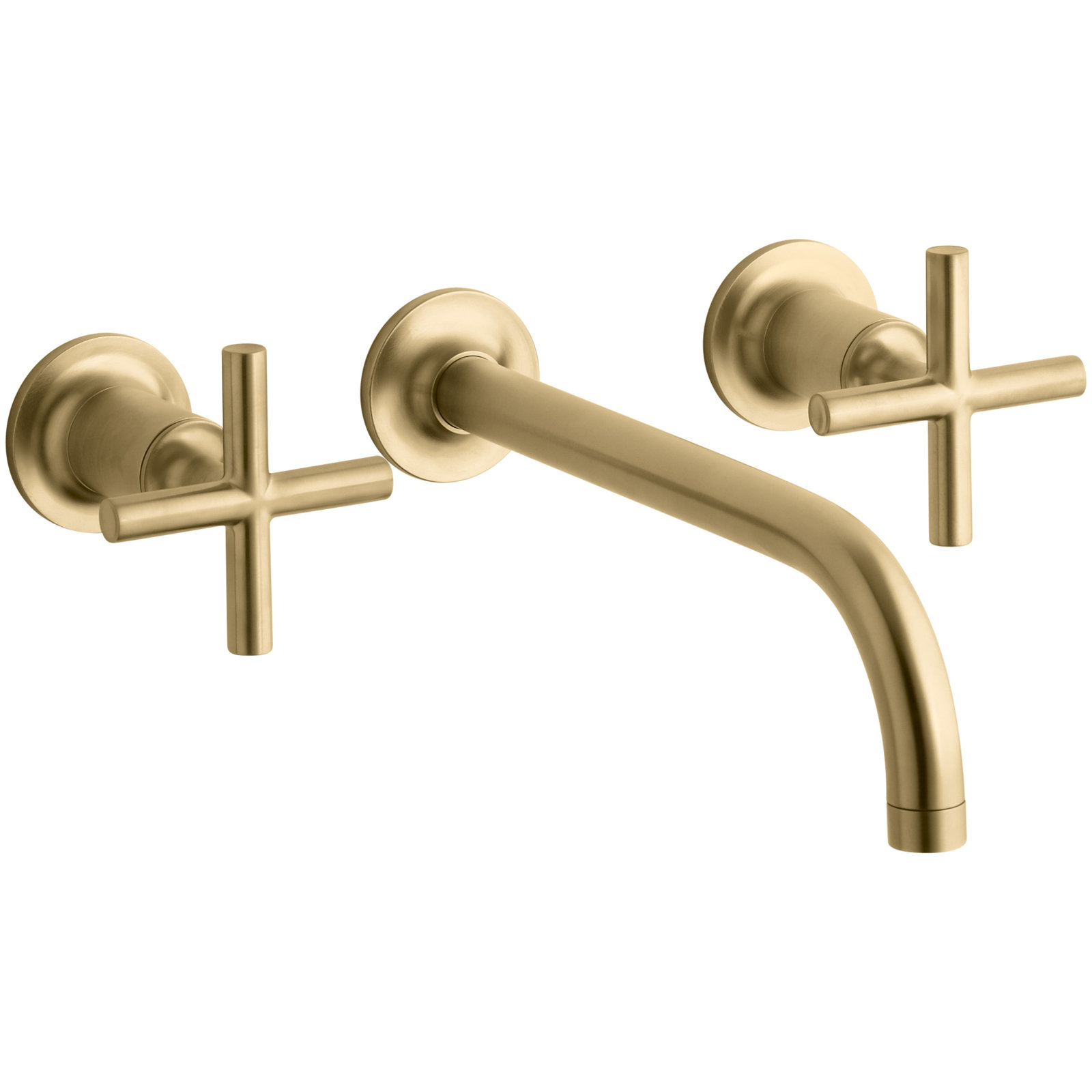 Purist Wall Mounted Bathroom Faucet, Vibrant Moderne Brushed Gold, Cross Handle