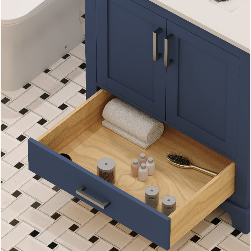 Maya 39 po Meuble-lavabo de salle de bain sans plateau blanc assemblé, Bleu