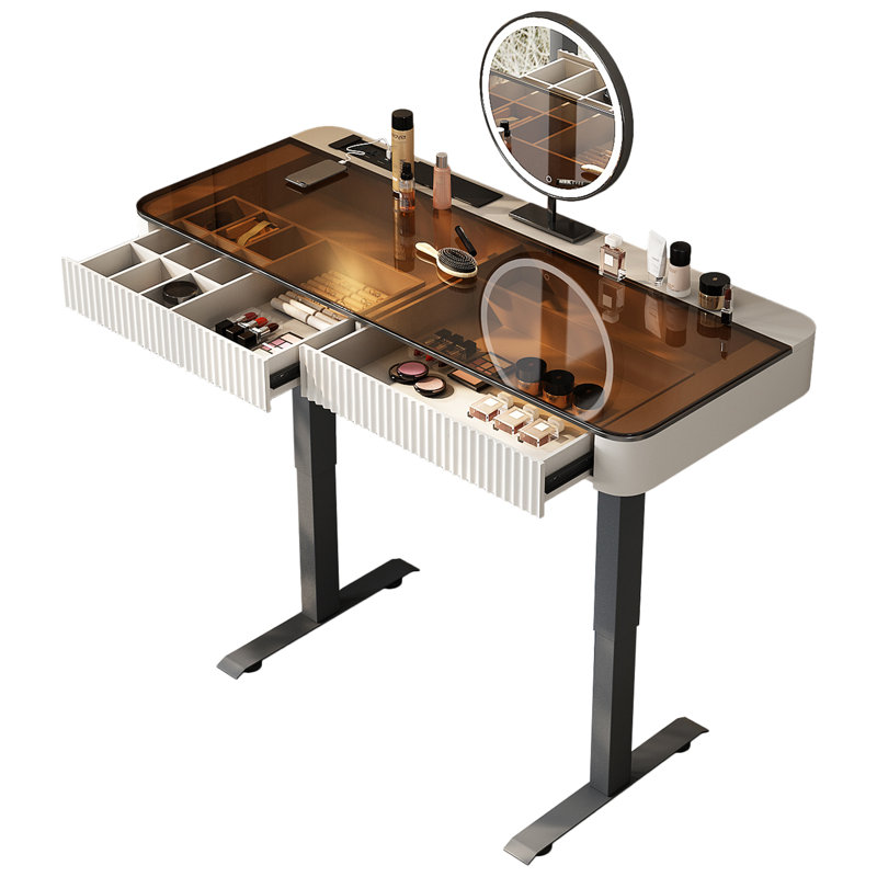 Dressing Table with Mirror, Black/Brown, 50" W x 23“ D x 29.5” H