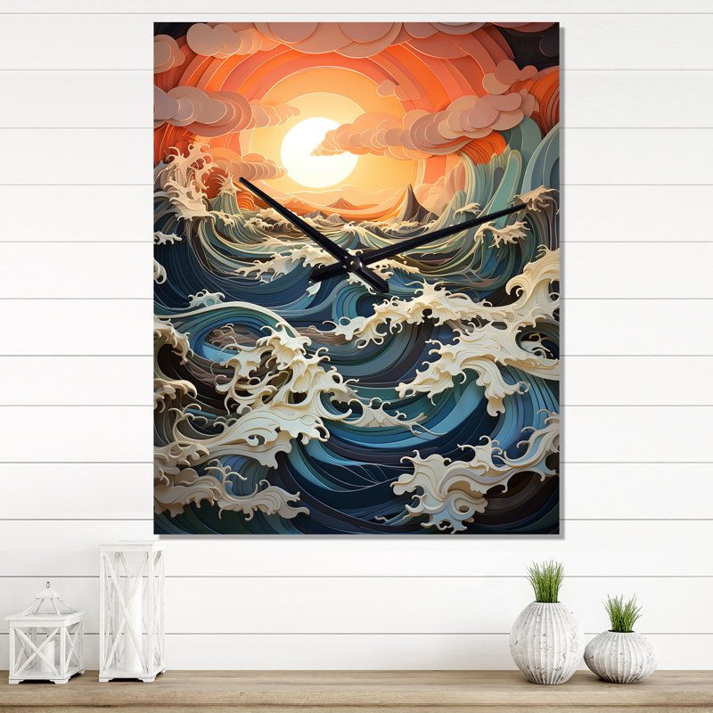 Horloge murale Coastal Seagull Symphony Papercut I - Animaux, Très grand