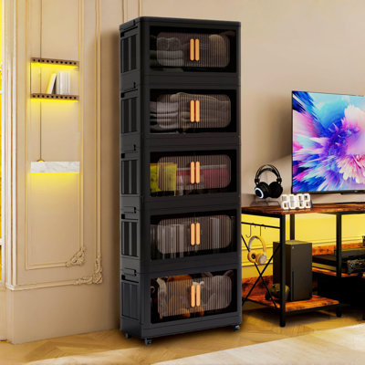 Armoire de rangement pliante, bacs de rangement pliables à 5 niveaux avec porte magnétique