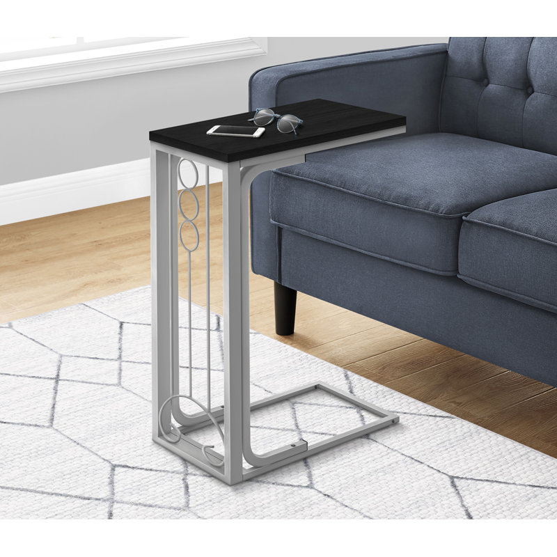 Accent Table, C-Shaped, End, Side, Snack, Black Laminate, Grey Metal, Transitional