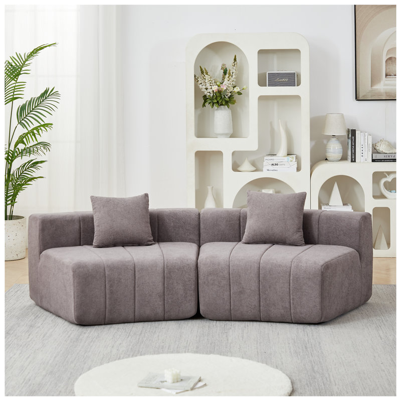 Chenille Curved Sectional Sofa - Modular Semi-Circular Couch with Piano Key Design, Gray