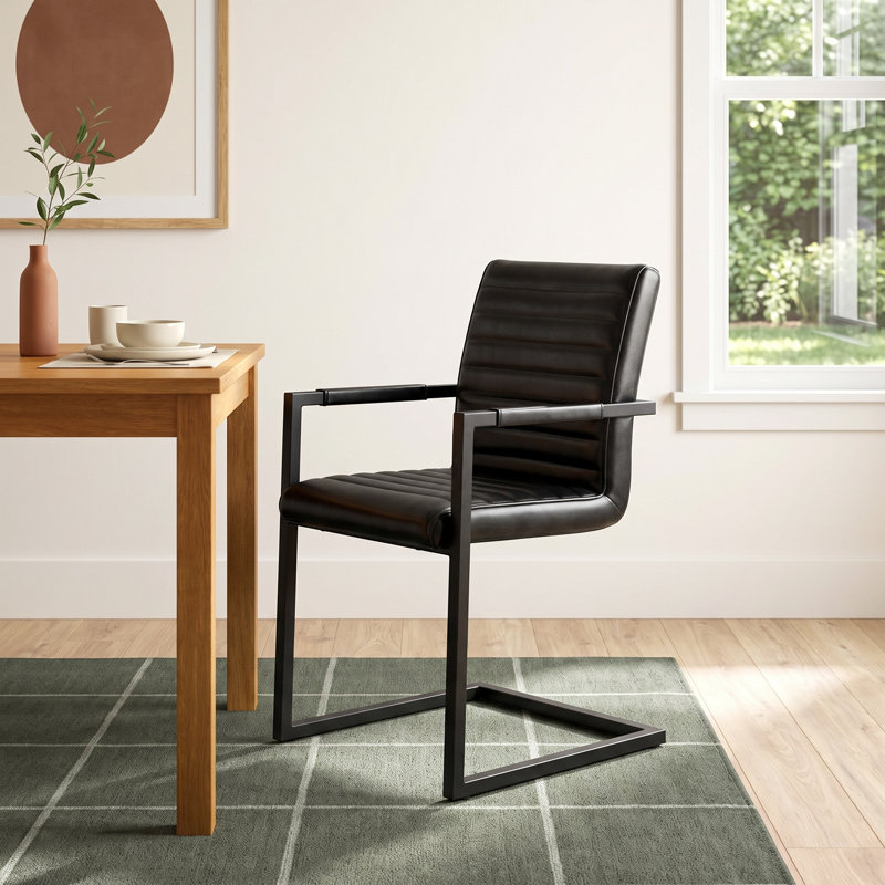 Doxie 19.5'' H Genuine Leather Upholstered Armchair, Black