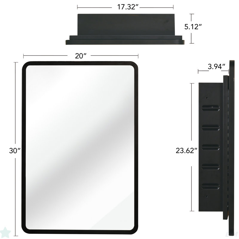 Armoire à miroir murale encastrée en métal, H 5,15 po x l 30,03 po x P 19,97 po