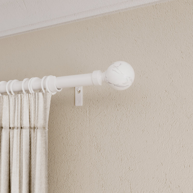 84" Adjustable Single Curtain Rod and Coordinating Finial Set, 84" - 120"