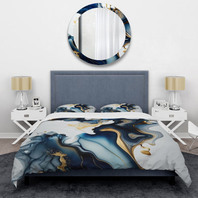 Abstract Geode Marble Blue I - Ensemble de housse de couette moderne - Microfibre de polyester