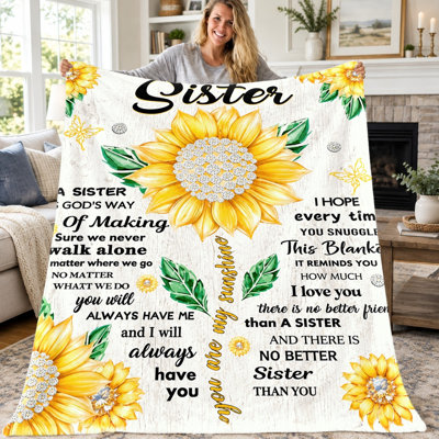 1pc Sunflower Sister Blanket, Inspirational Message Flannel Throw for Sister, Cozy Soft Warm Blanket for Sofa Bed Couch Living Room, Home Decor Gift for Women, Birthday Holiday Housewarming Gift