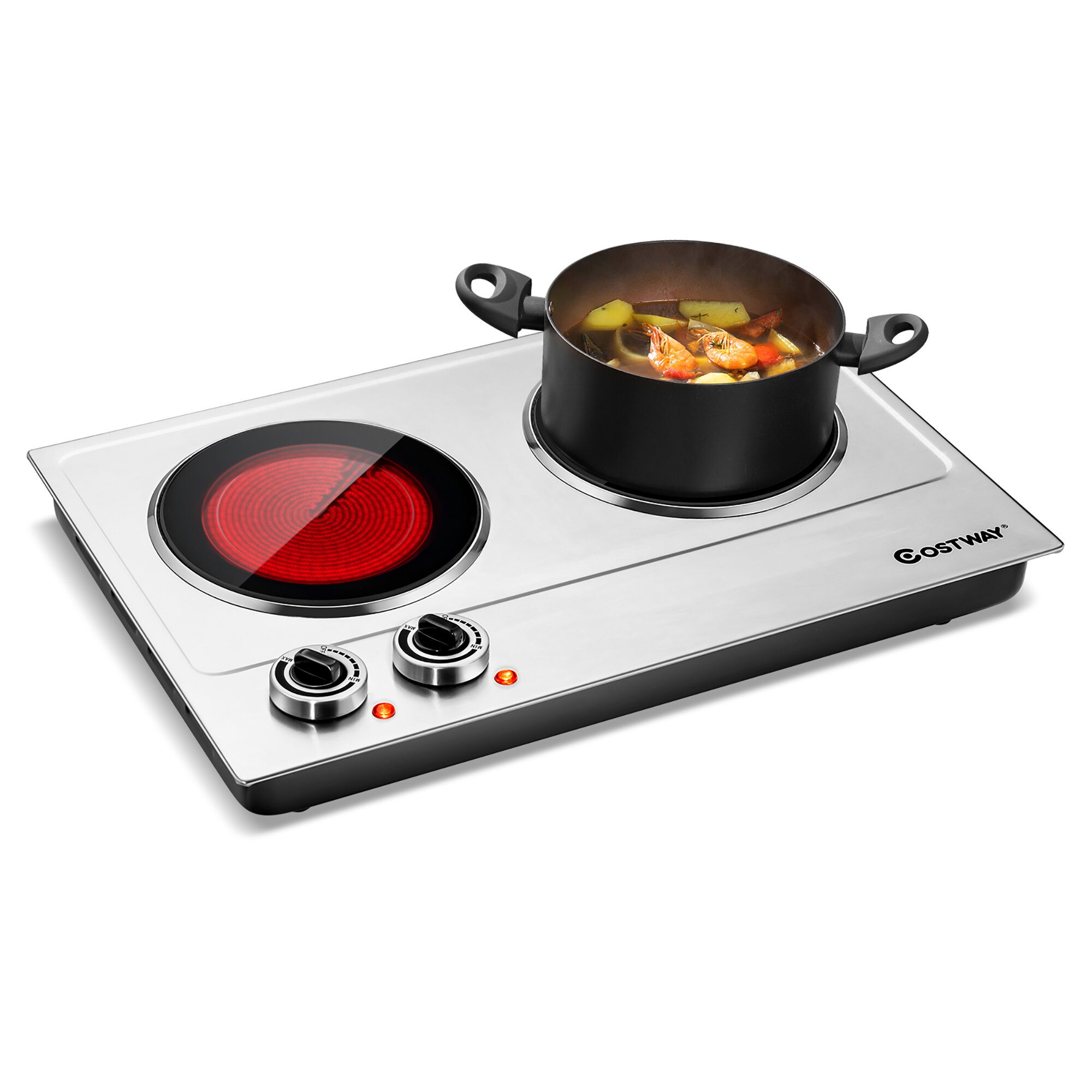 CUSIMAX 1800W Double Hot Plate for Cooking Double Burners Electric  Countertop Burner Cast Iron Hot Plates Cooktop Stainless Steel Silver