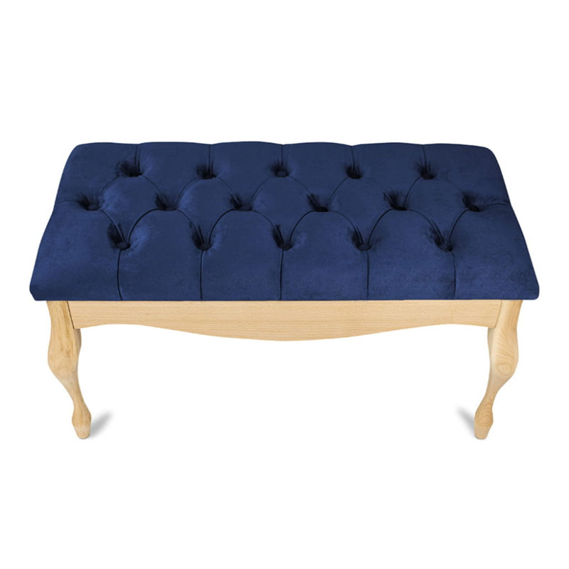 Keeter Velvet Upholstered Bench, H40 x W100 x D40cm, Blue, Natural