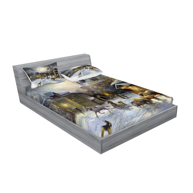 Multicolore drap-housse et coussin décoratif Ambesonne, Ensemble de draps pour lit double + 4 taies d'orei