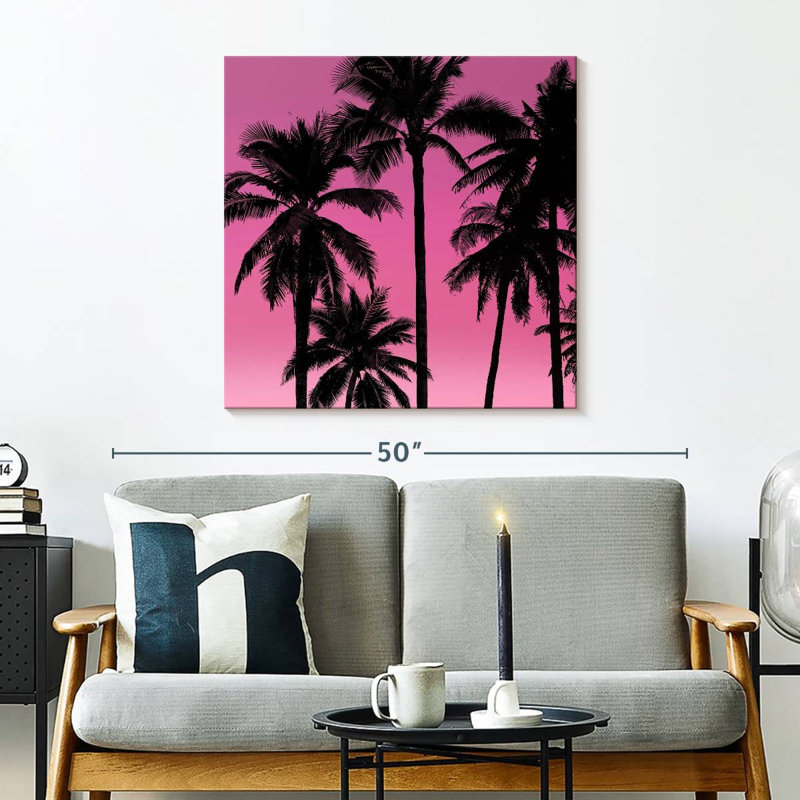 Gillard Palms noir sur rose I, H 30 po x l 30 po