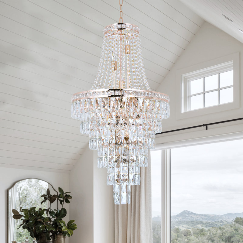 15-Light 6-Tier Gold Crystal Dimmable Empire Glam Chandelier