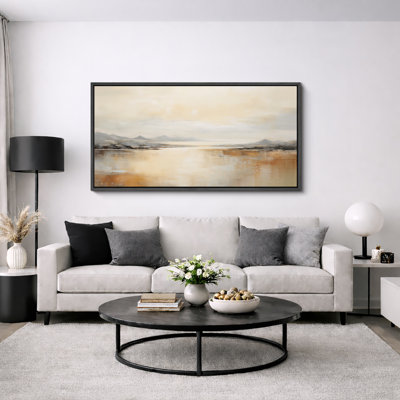Neutral Lake Landscape Soft Tone Scenic Nature Wall Decor for Living Room Bedroom Office Extra Large Pictures Framed Canvas Print Wall Art