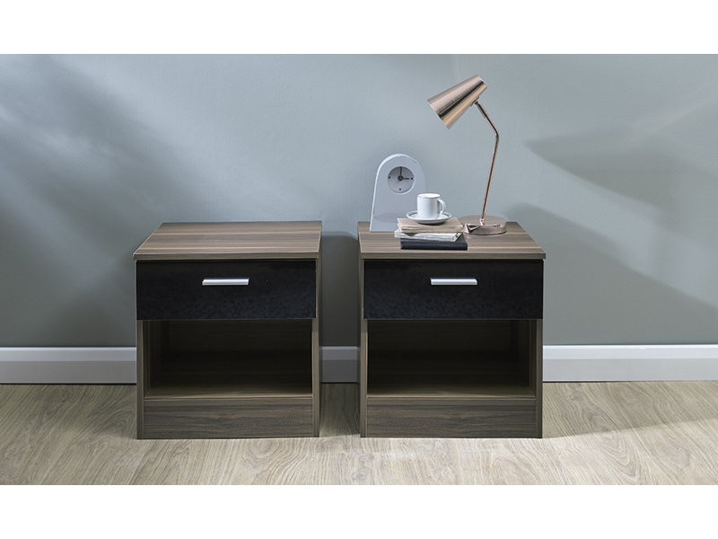 Holmes 45cm W Manufactured Wood Bedside Table, Black/Walnut