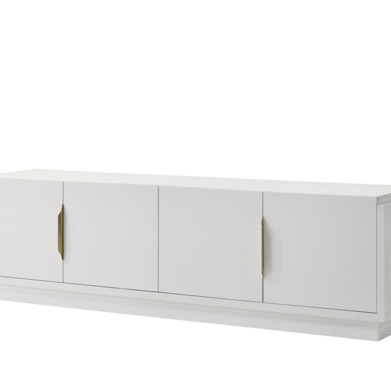 Carrington 70-Inch Wide 4-Door TV Stand With Adjustable Shelves, Cable Management, And Gold Finish Handles For Elegant Entertainment