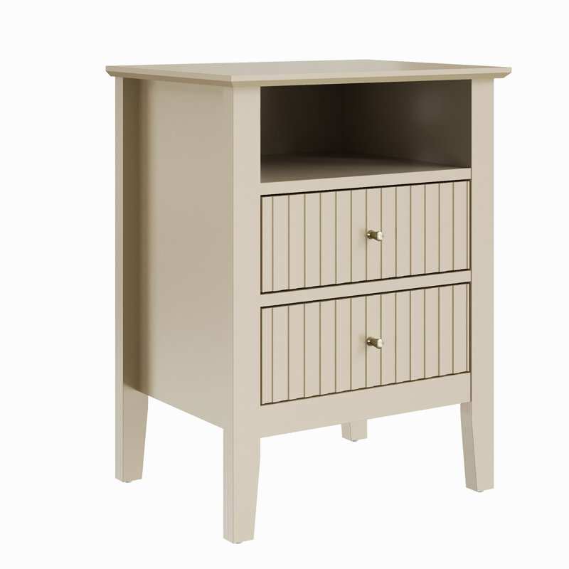 Amberrae 2 Drawer Bedside Table, Beige