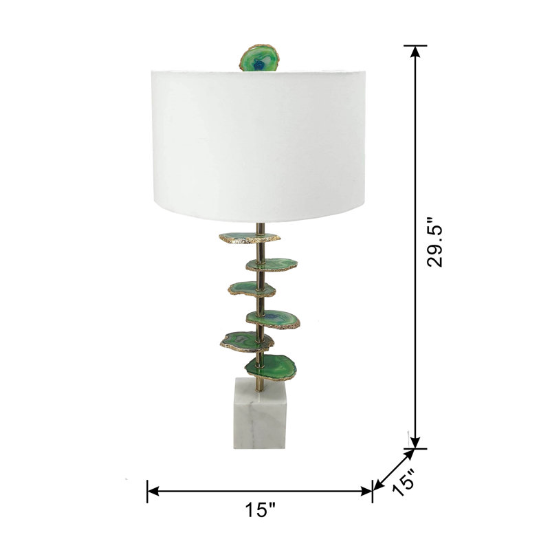 Verdant Agate-Slice Table Lamp with Marble Base 15"Dia. x 29.5" - Green, White
