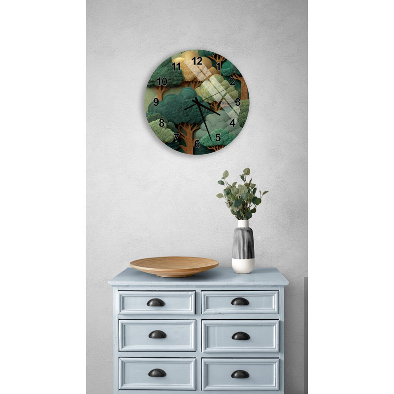 Horloge murale en verre trempé forêt, 10 pouces, Or anglais