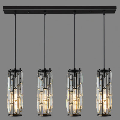 Luminaire suspendu moderne réglable 4 lumières lustres en cristal