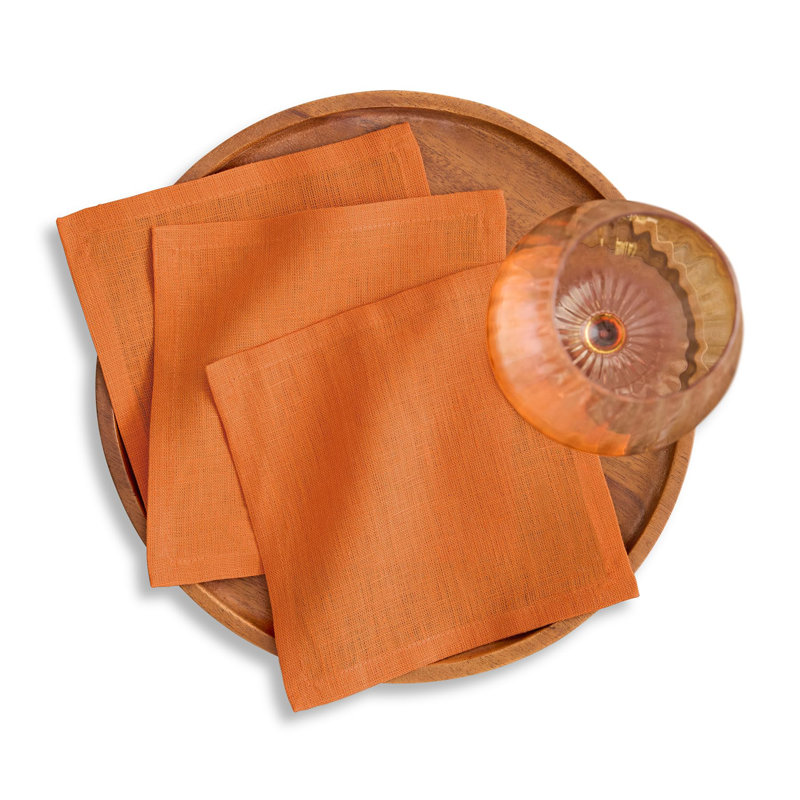 100% Pure Linen Cocktail Napkins - Athena, 6 x 6 in, Pumpkin