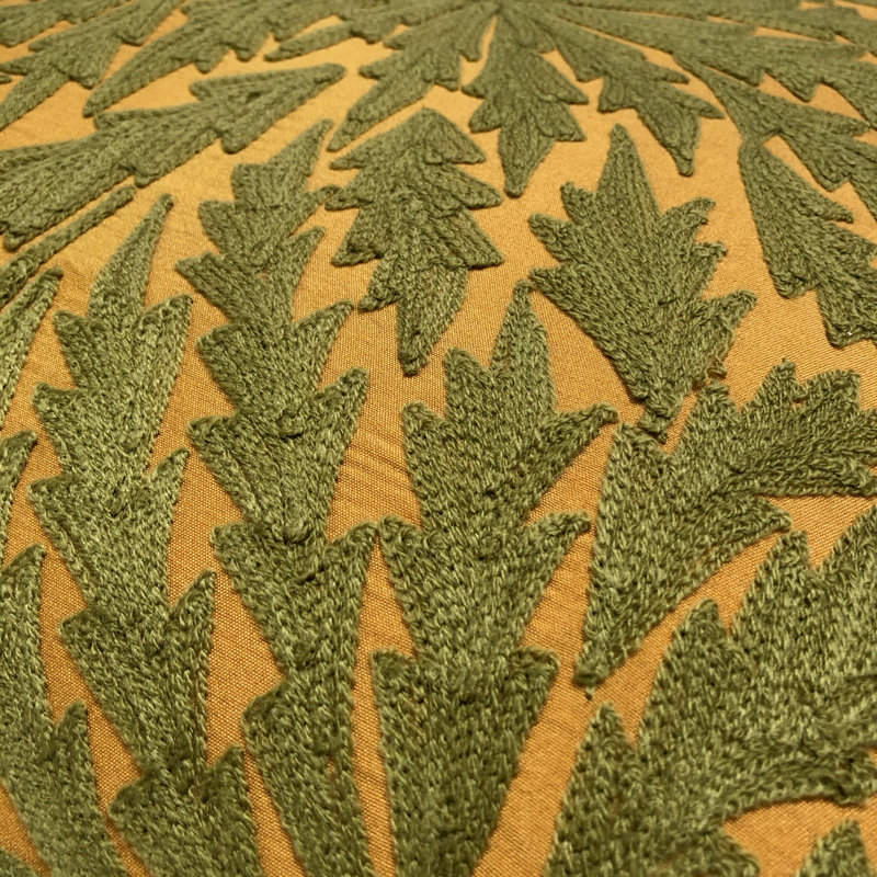 Embroidered Linen Throw Pillow, Gold/Olive