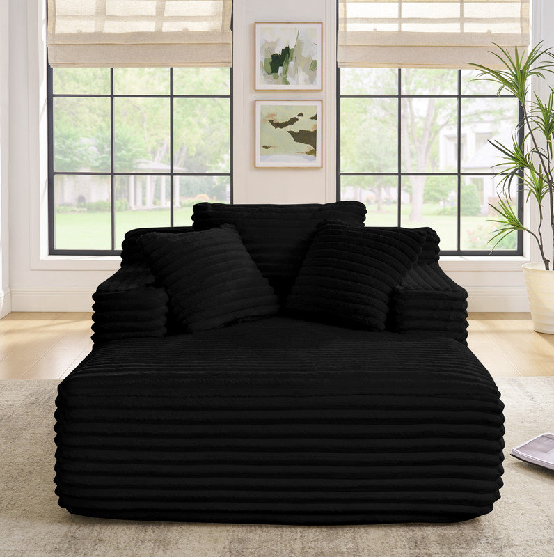 Living Room Compressed Chaise Lounge Foam Sofa bed, Fluffy Corduroy Upholstered Cloud Couch with Deep Seat, , Black