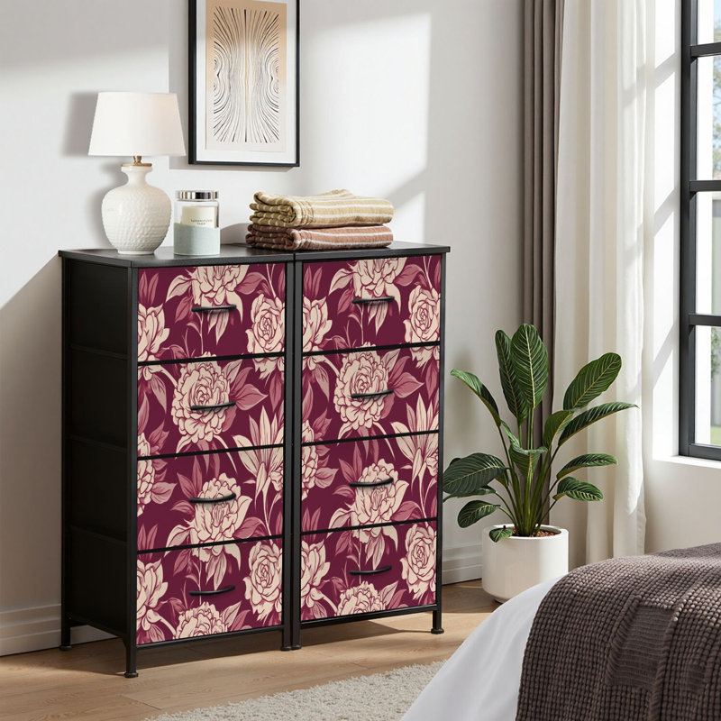 4 Drawer Dresser for Bedroom, Narrow Chest of Drawers, Wooden Top and Study Iron Frame 18"x37.5"-(WxH)