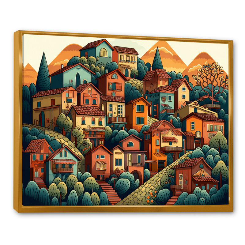 «Small Town Village III», reproduction sur toile, H 30 po x l 40 po x P 1,5 po, Cadre flottant doré