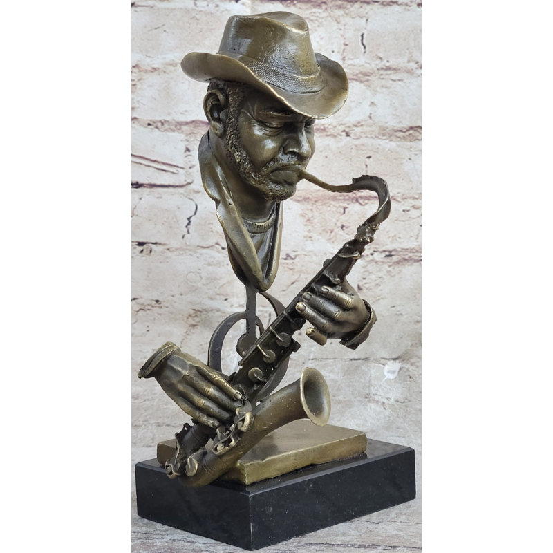 Signed Sax Saxophone Player Salutes Jazz and Rhythm and Blues Bronze Sculpture
