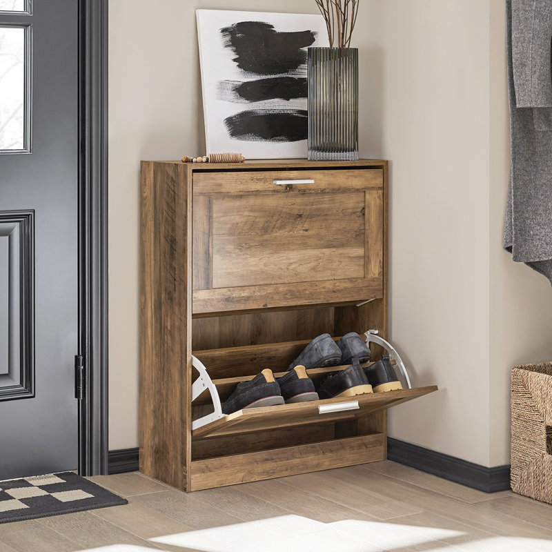 Kirksville 8 Pair Flip Down Shoe Storage, Brown
