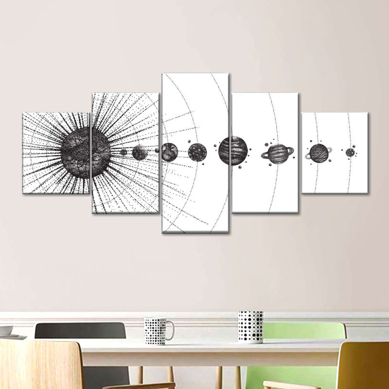 " Dotwork Solar System " by Luna Lyric 5 - Pieces, 24" H x 55" W x 1.25" D