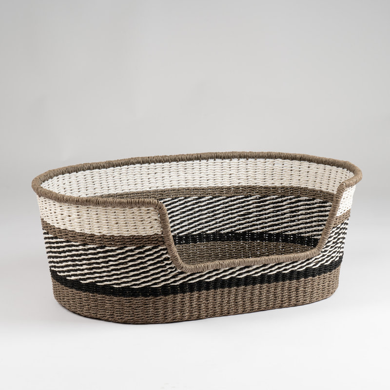 Grey Stripe Woven Pet Bed with mat, 24cm H x 64cm W x 42cm D, Small (11 -25 lbs)