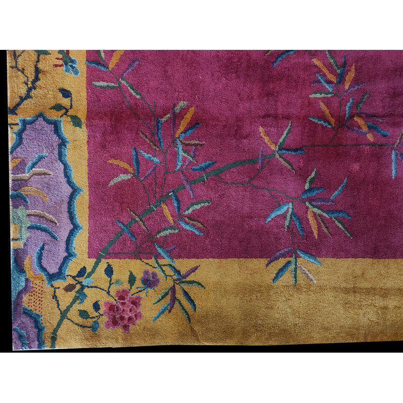 Chinese 1920s Purple Wool Knotted - Art Deco Room Size Rectangle Antique Rug