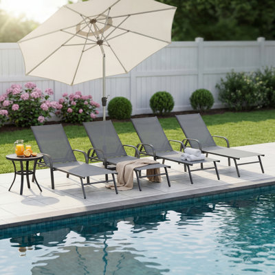 Outdoor Chaise Lounge Chair Set of 2,with 5-Position Adjustable Backrest,79.3" Long Reclining Single Chaise
