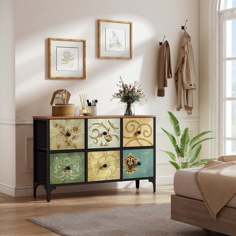 Gallery Dresser for Bedroom, 6 Drawer Dresser, Lingerie Chest of Drawers for Bedroom, 25.6'' H X 39.4'' W X 11.7'' D, TV Stand Dresser