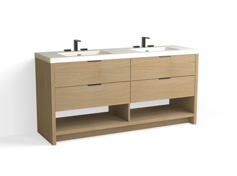Vue 72" W Freestanding Double Bathroom Vanity, Biondo, Polished Nickel, Matte White/Single