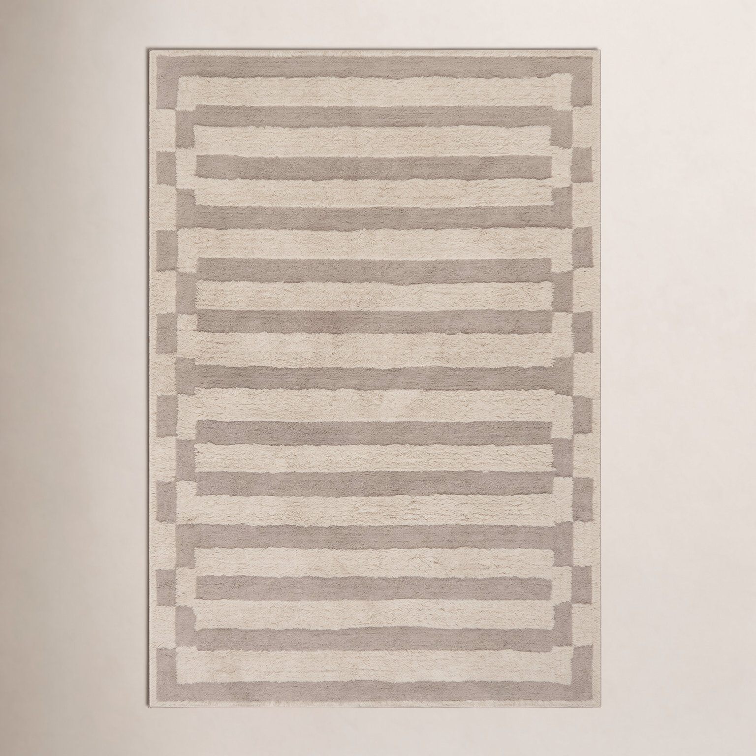 Velaina Washable Hand-Woven Striped Wool Rug, Rectangle 5' x 8'