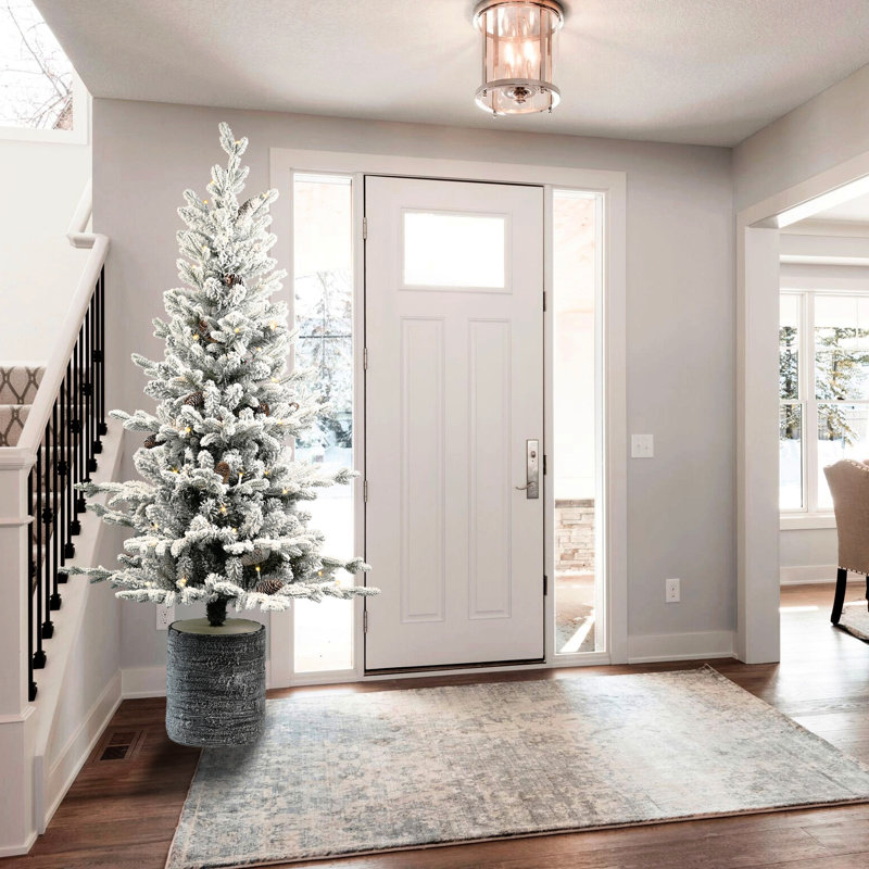 Arbre de Noël floqué de 2 pi avec 30 lumières blanches chaudes, 189 branches Pe + et 3 ornements pour tablette de table