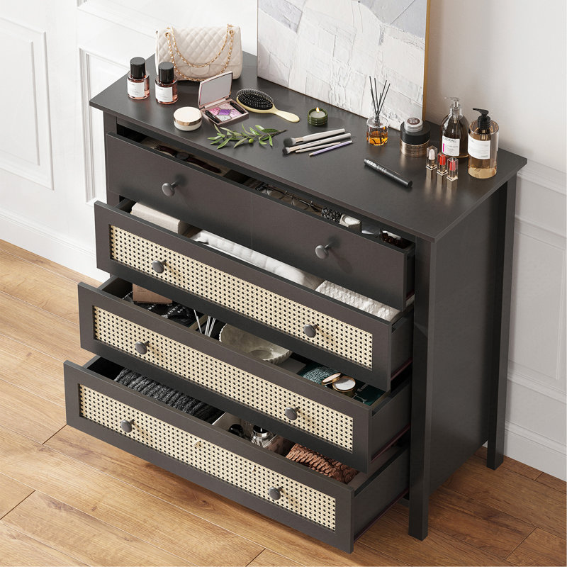 Buffet à 4 tiroirs, console moderne en bois, Noir
