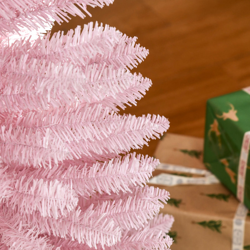 Arbre de Noël artificiel de 5 pi, rose mince avec 294 pointes de branches réalistes et support en plastique stable, ignifuge, arbre de 5 pi facile à installer, antidéflagrant ferme, décoration simple