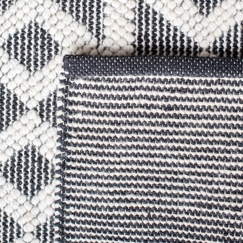 Ivory and Black Hand-Tufted Wool Geometric Area Rug 5' x 8'